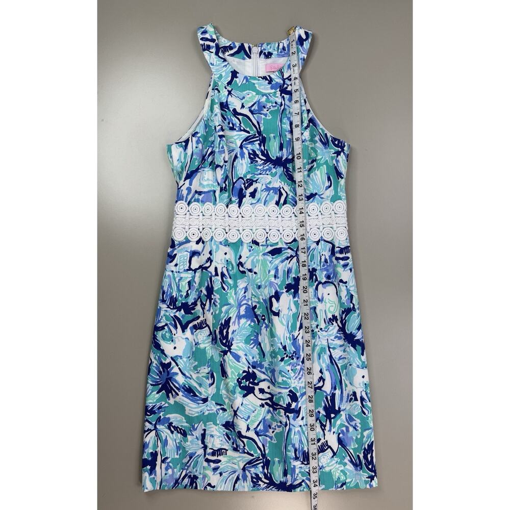 Lilly Pulitzer Ashlyn Shift Dress 00 Turquoise Blue‎ Elephant Appeal Tropical - Picture 7 of 16
